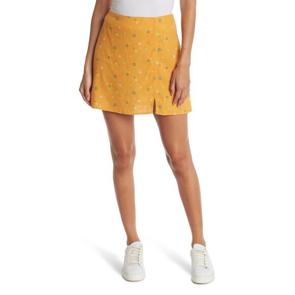 Abound Nordstrom Linen Blend Mini Skirt XS Orange Print Asterisk Floral NWT - Picture 2 of 7